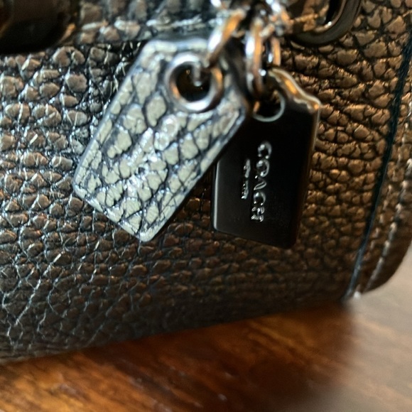 COACH: Silver Metallic Pebbled Leather Mini Satchel Handbag (#42100)- No strap - Picture 9 of 12
